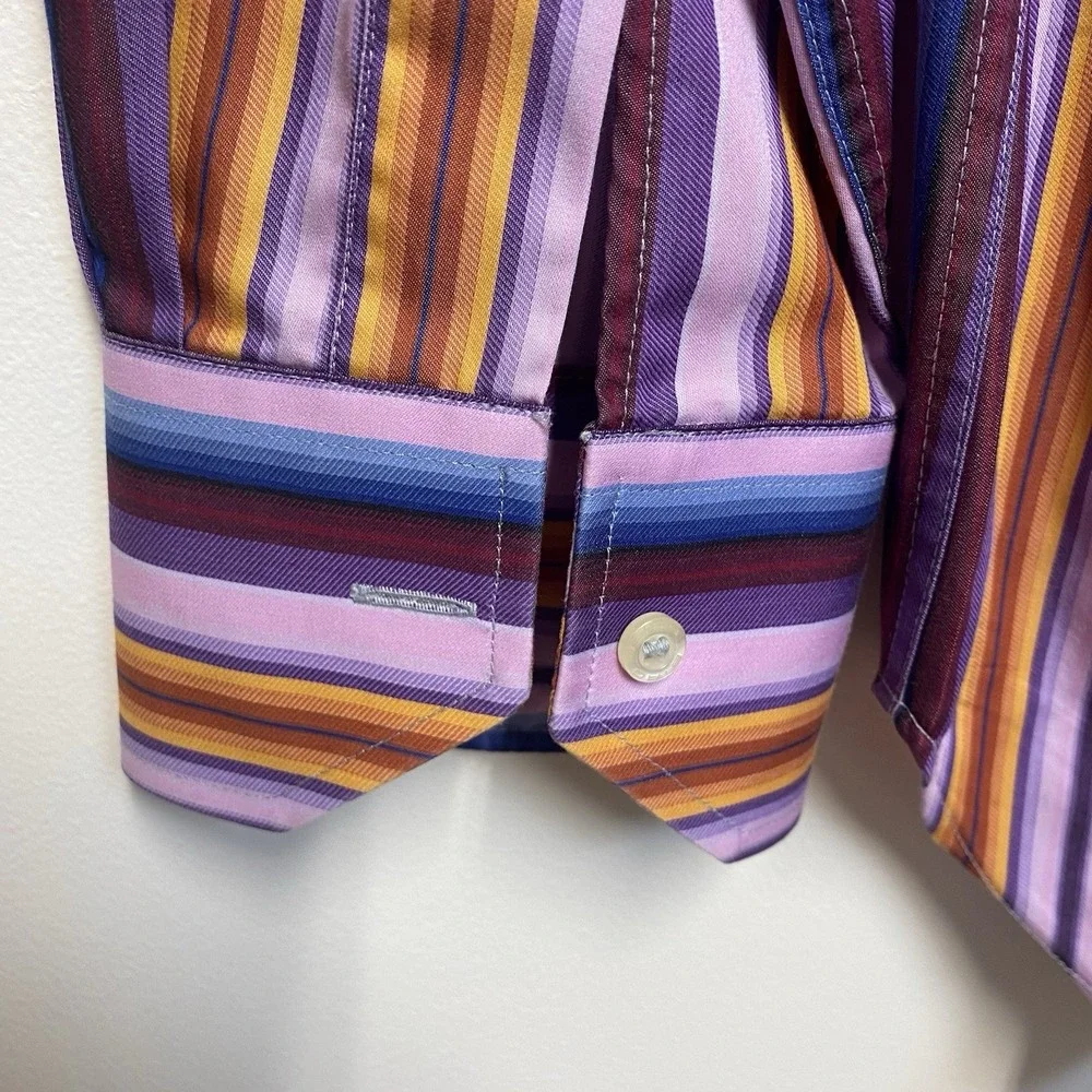Etro Milano Purple Striped Button Down Shirt Size‎ 38 Italy Multicolor Cotton